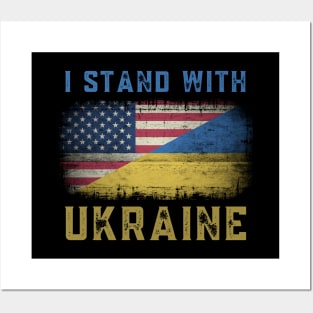 I STAND WITH UKRAINE - US FLAG UKRAINE FLAG RETRO DISTRESSED GRUNGE Posters and Art